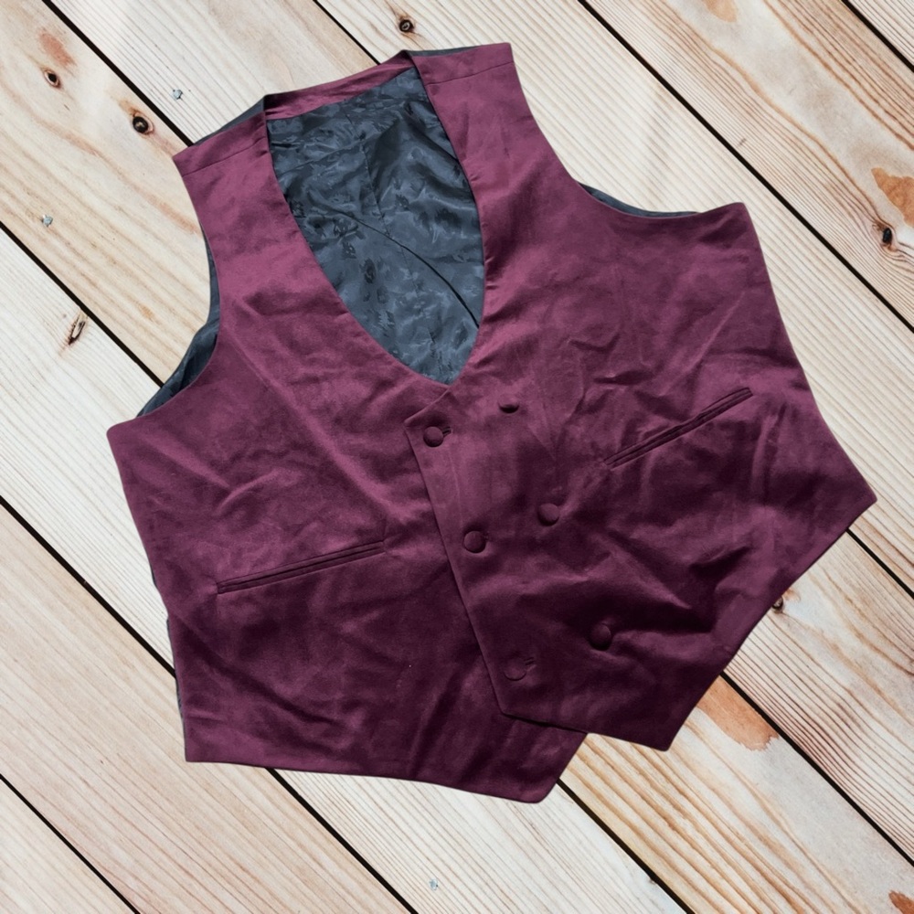 ASOS size 46” burgundy velvet waist coat suit vest